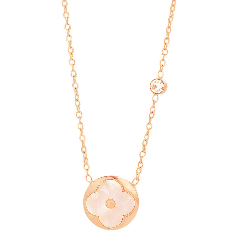 Minimalist Luxury Gold Plated Titanium Steel Floral Shell Inlay Necklace