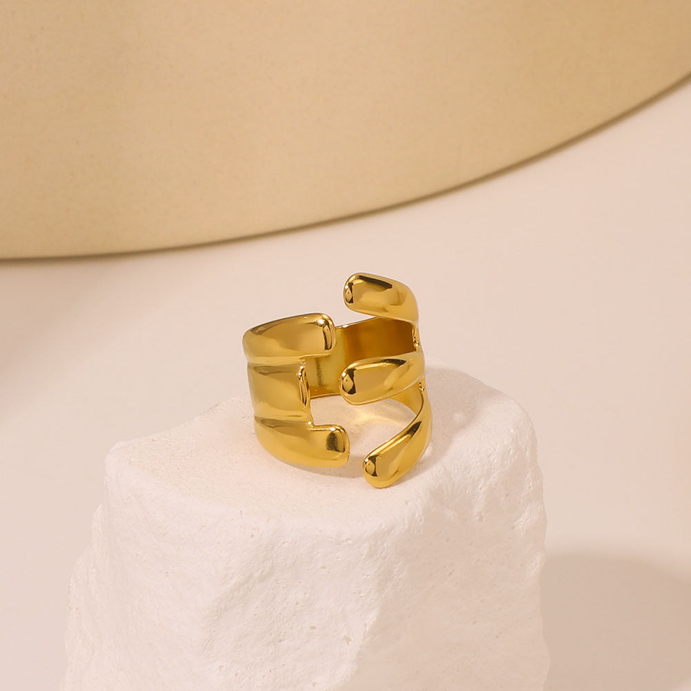 Anello geometrico asimmetrico in acciaio inossidabile placcato oro 18 carati per uomo e donna
