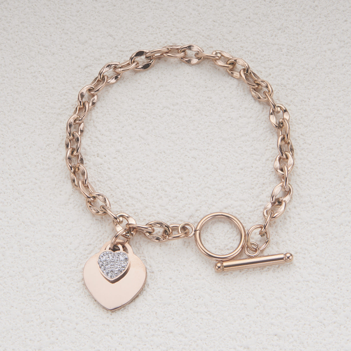 Minimalist Heart-Shaped Titanium Steel Bracelet with Plated Finish for Women