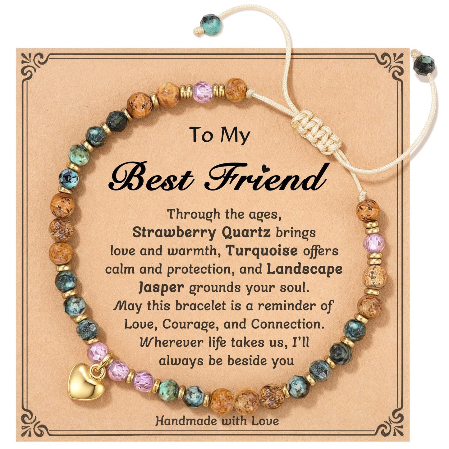 Elegant Natural Gemstone Heart Cross Pendant Adjustable Bracelet for Women