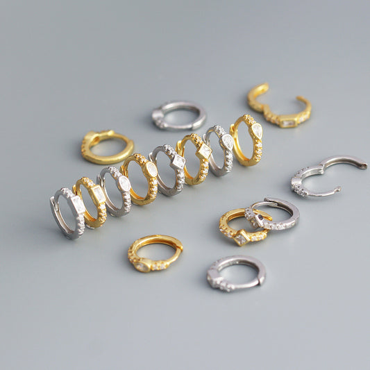 Orecchini a Cerchio Minimalisti Geometrici da Donna in Argento Sterling S925 con Intarsio di Strass