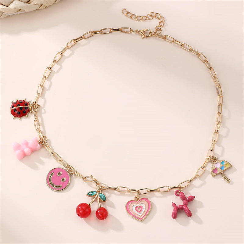 Collana a forma di fiocco minimalista in lega per bambine con finitura smaltata, catena regolabile con perline rotonde, collana con ciondolo stile principessa per bambini