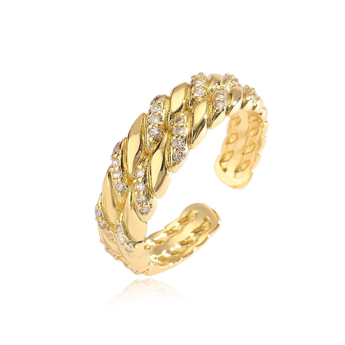Anello da Donna Minimalista Geometrico in Rame Placcato Oro 18K con Intarsio in Zirconi