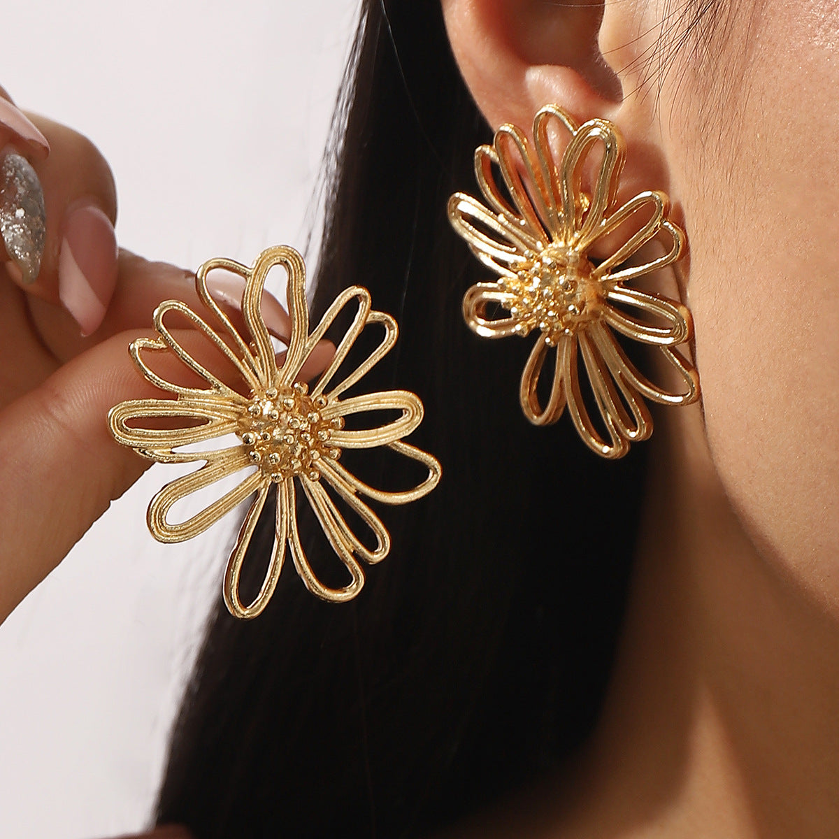 Vintage Oversized Floral Alloy Earrings with Geometric Shape and Plated Finish for Women