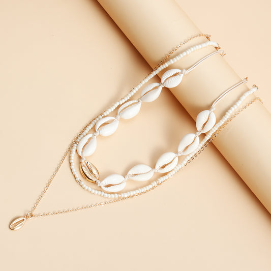 Collana Bohemien con Ciondolo a Conchiglia Geometrica da Donna, Placcata e con Catena Clavicola