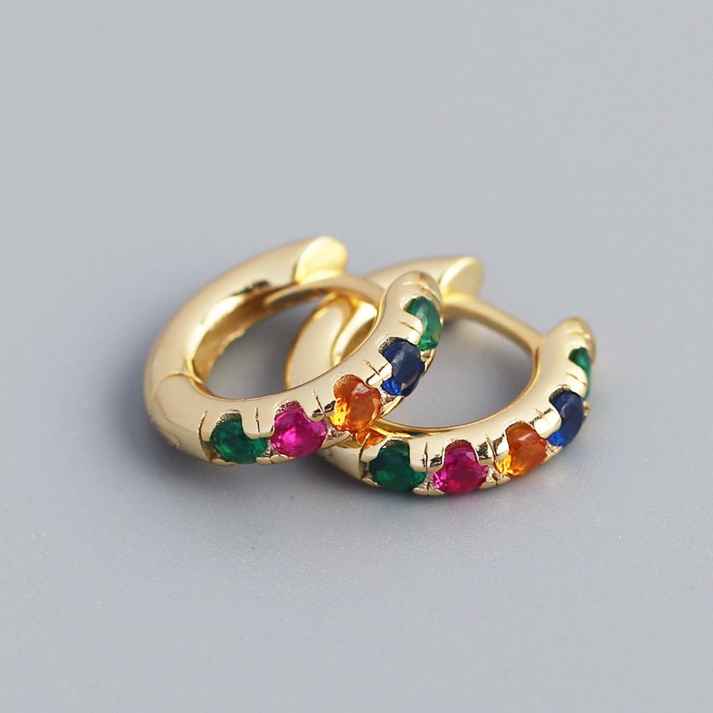 Orecchini a Cerchio di Lusso in Argento Sterling 925 con Zirconi Cubici Colorati Geometrici