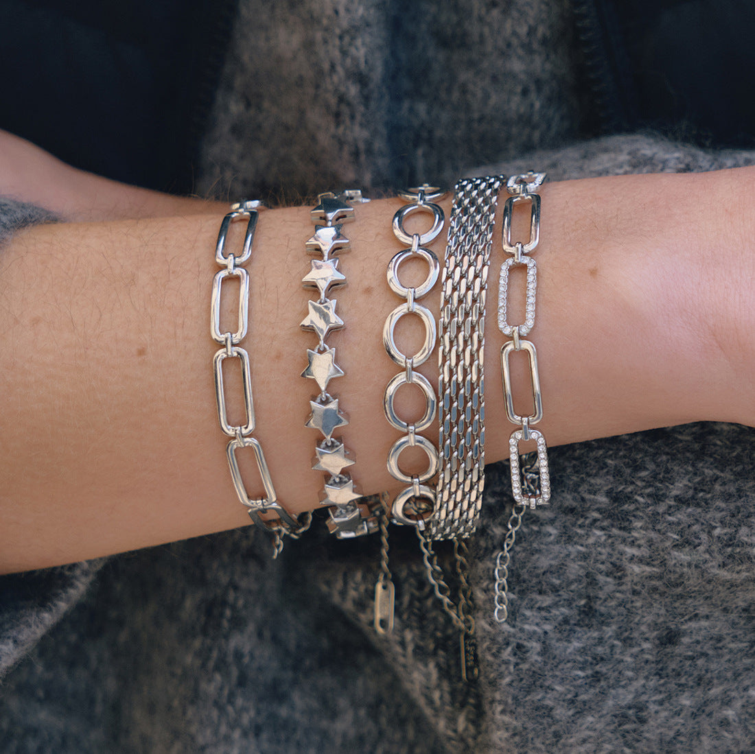 Pulsera de cadena cubana de acero inoxidable chapado geométrico para mujer