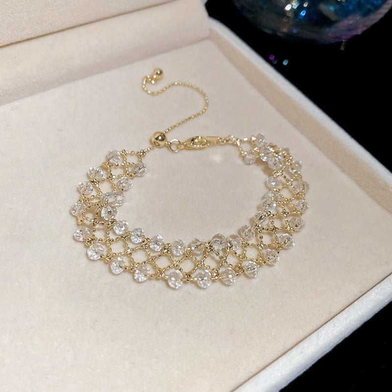 Luxury Elegant Brass Plated Crystal Cubic Zirconia Beaded Bracelet for Women