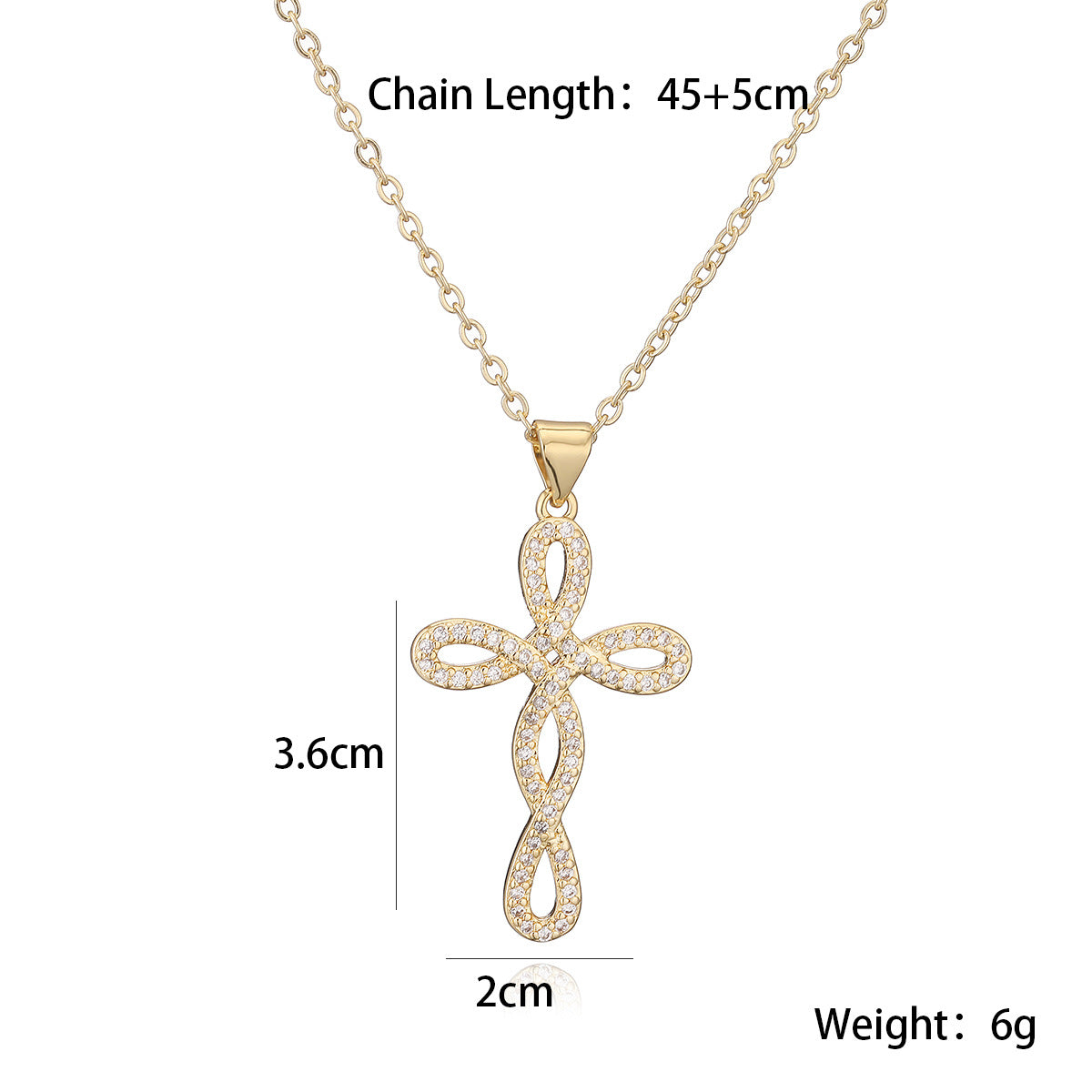 Collana con Ciondolo a Croce Minimalista da Donna in Rame con Placcatura in Oro 18 carati e Intarsio in Zirconi
