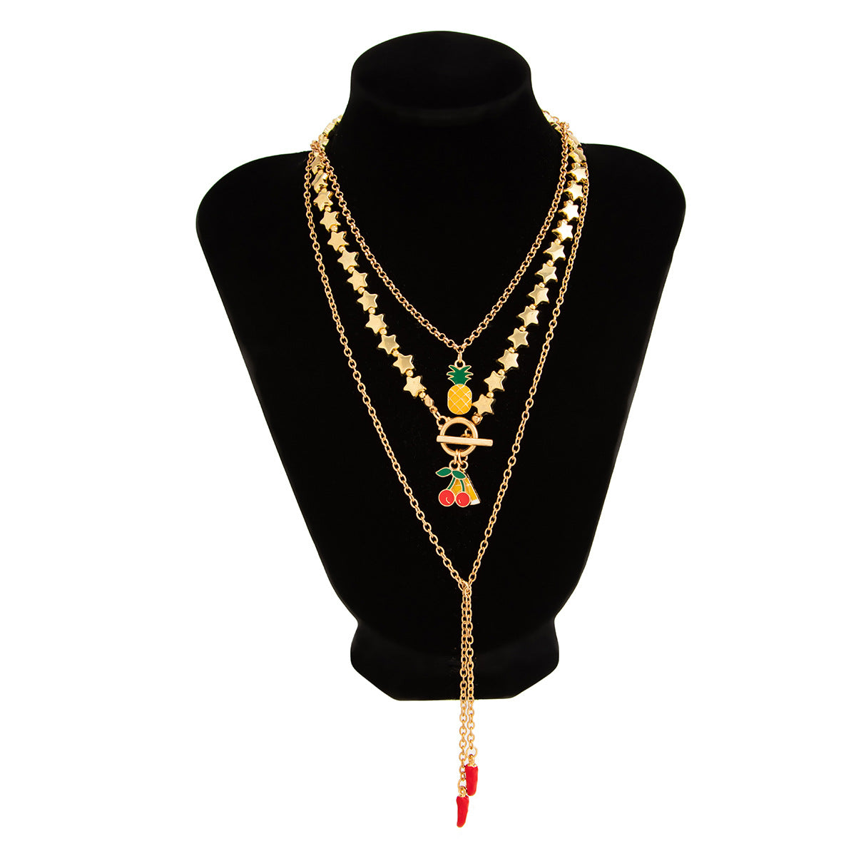 Drip Oil Alloy Fruit Star Pendant Necklace Unisex Multi-layer Chain
