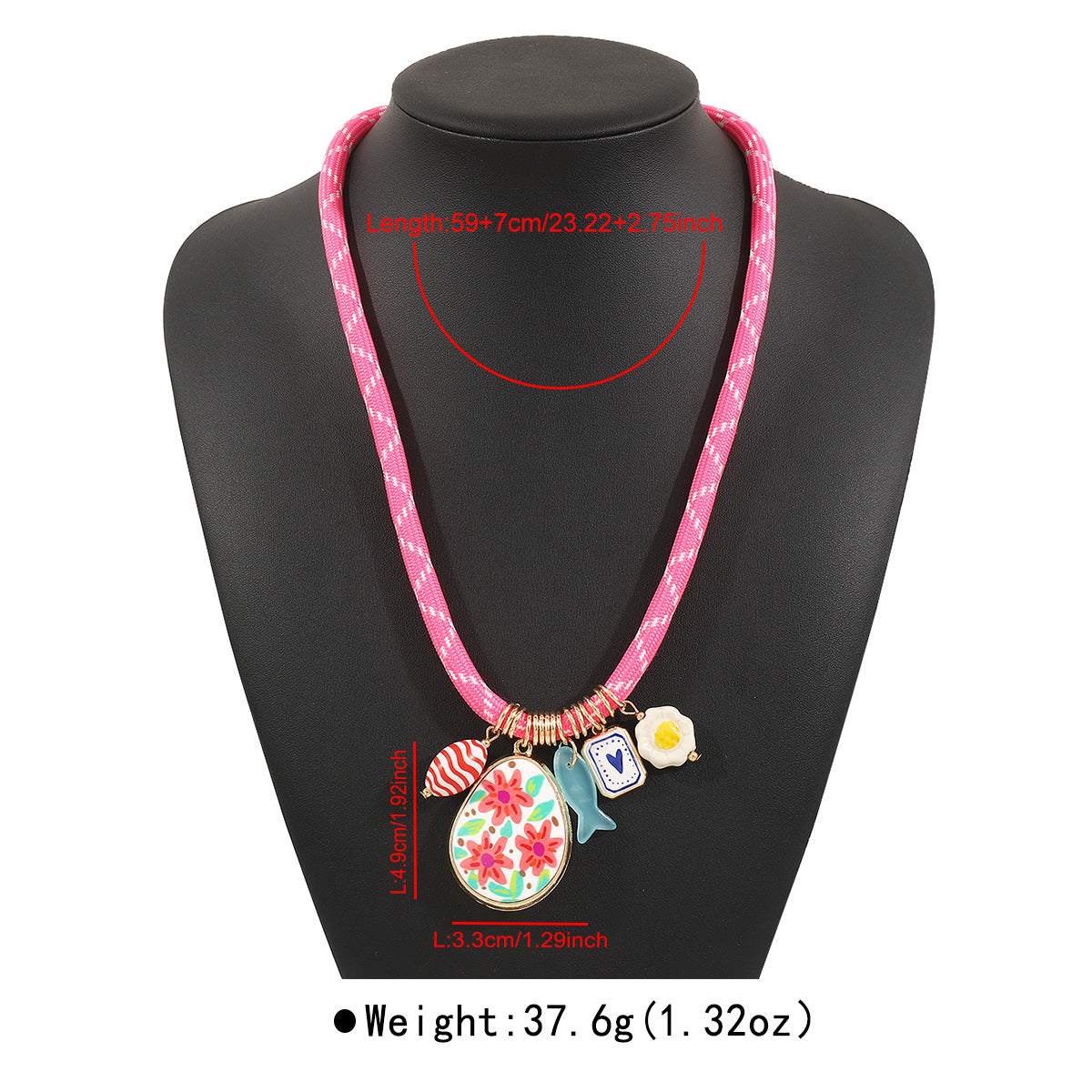 Collana pendente da donna in ceramica con motivo geometrico floreale in stile vacanziero, con catena in lega di zinco e finitura galvanizzata
