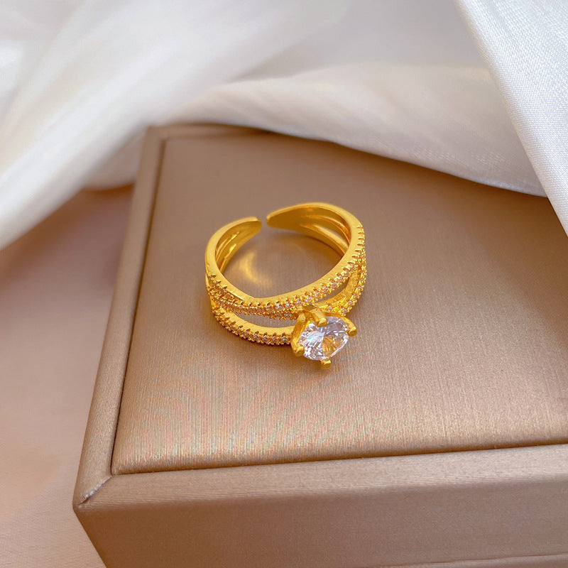 Anillo abierto de cruz retorcida para mujer, chapado en oro, estilo minimalista, fresco e indiferente