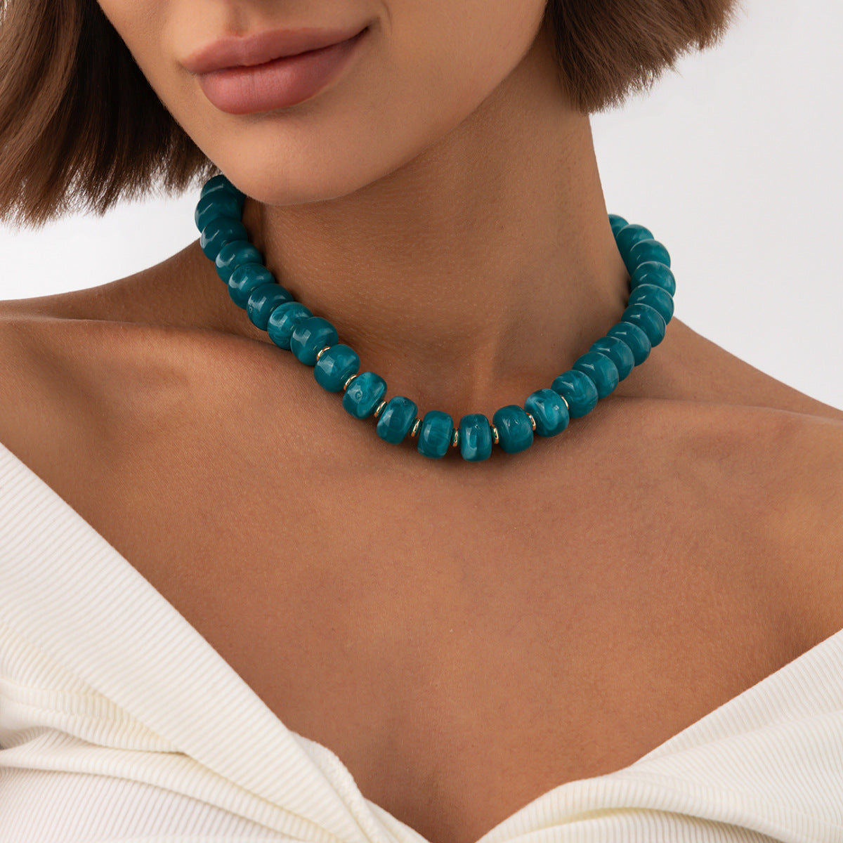 Bohemian Geometric Gradient Resin Plated Stainless Steel Ball Chain Necklace for Women