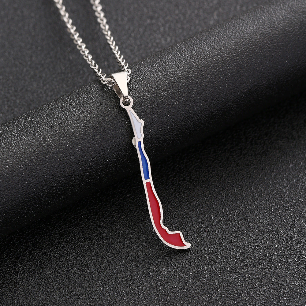 Collar con Colgante de Mapa Geométrico de Chile en Acero Inoxidable con Dije de Acero de Titanio y Acabado Electrochapado para Uso Casual de Moda Unisex