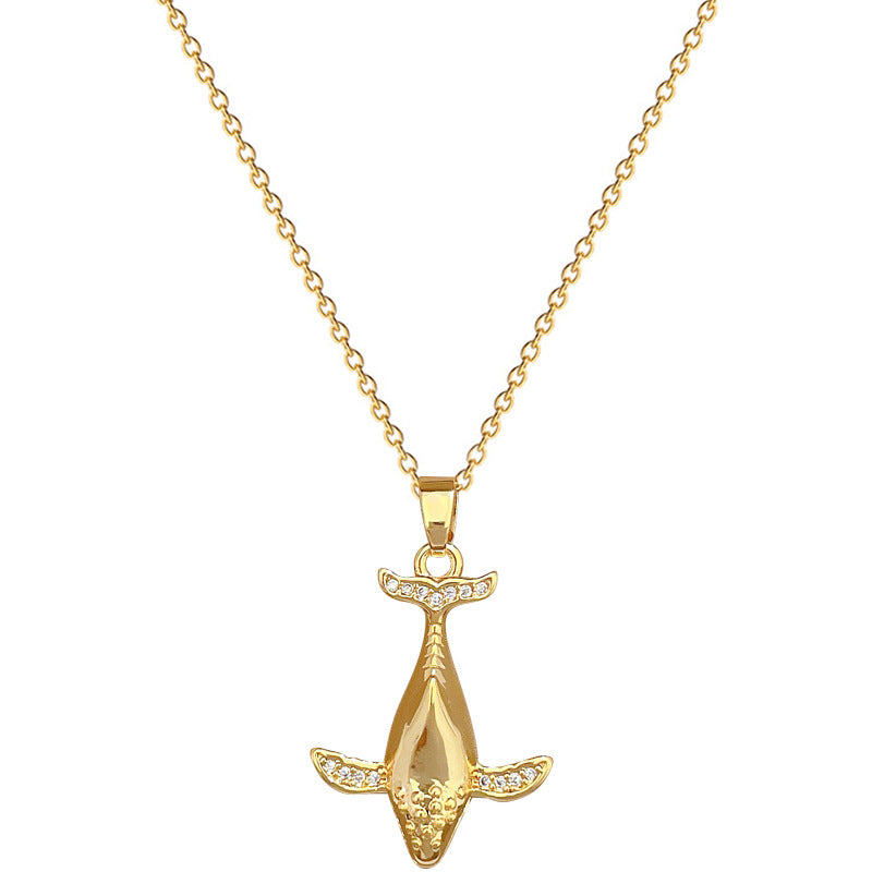 Luxury Titanium Steel Whale Pendant Necklace with Full Rhinestone Inlay Geometric Design for Women and Men, Adjustable Titanium Steel Chain Locket Necklace