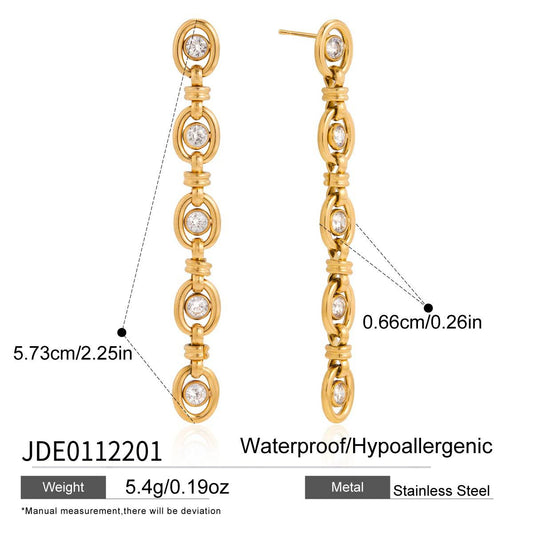 Elegantes Pendientes Colgantes con Borla de Acero Inoxidable PVD de Circonita Cúbica de Diseño Geométrico para Mujer