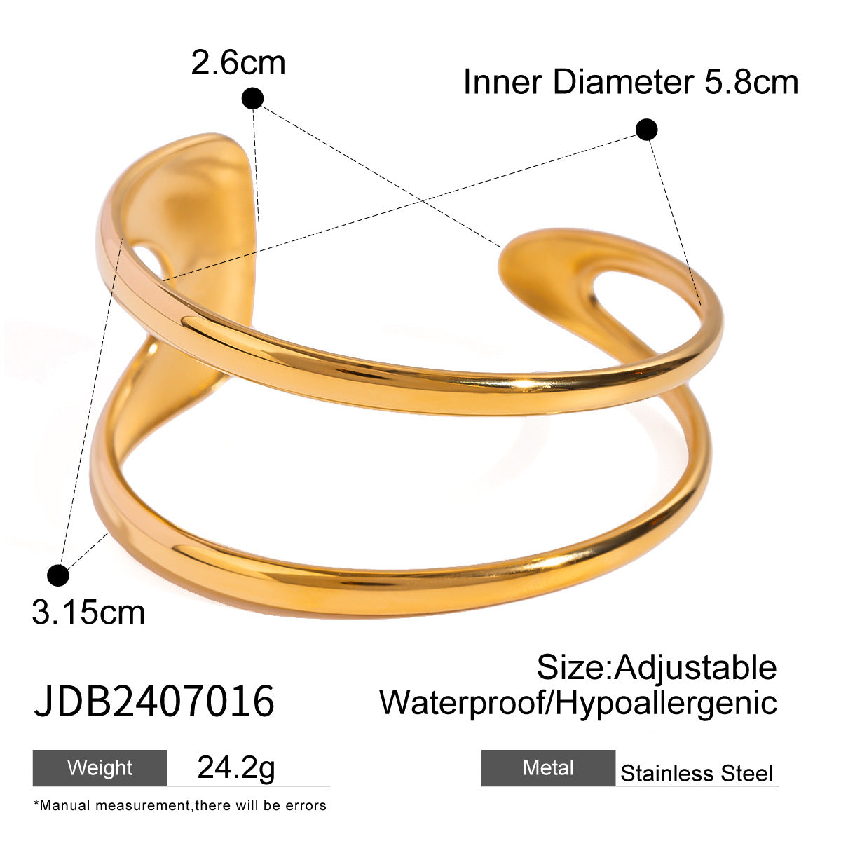 Geometric Plated Stainless Steel Cuff Bracelet for Women