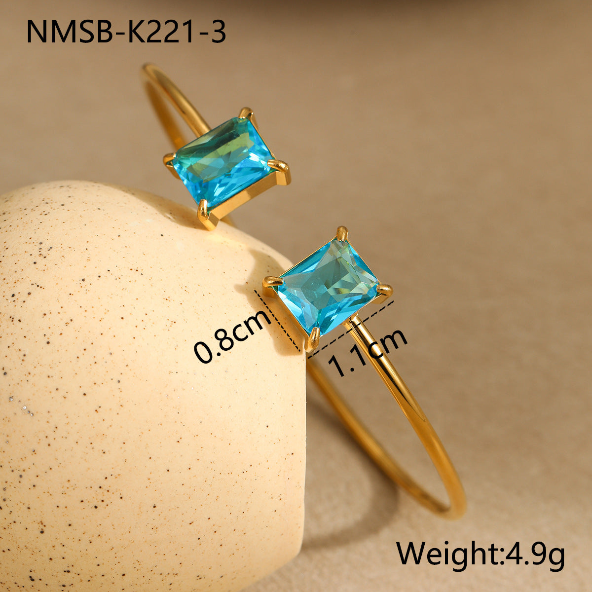 Minimalist Square Zircon Stainless Steel Bracelet with 18K Gold Plating for Women