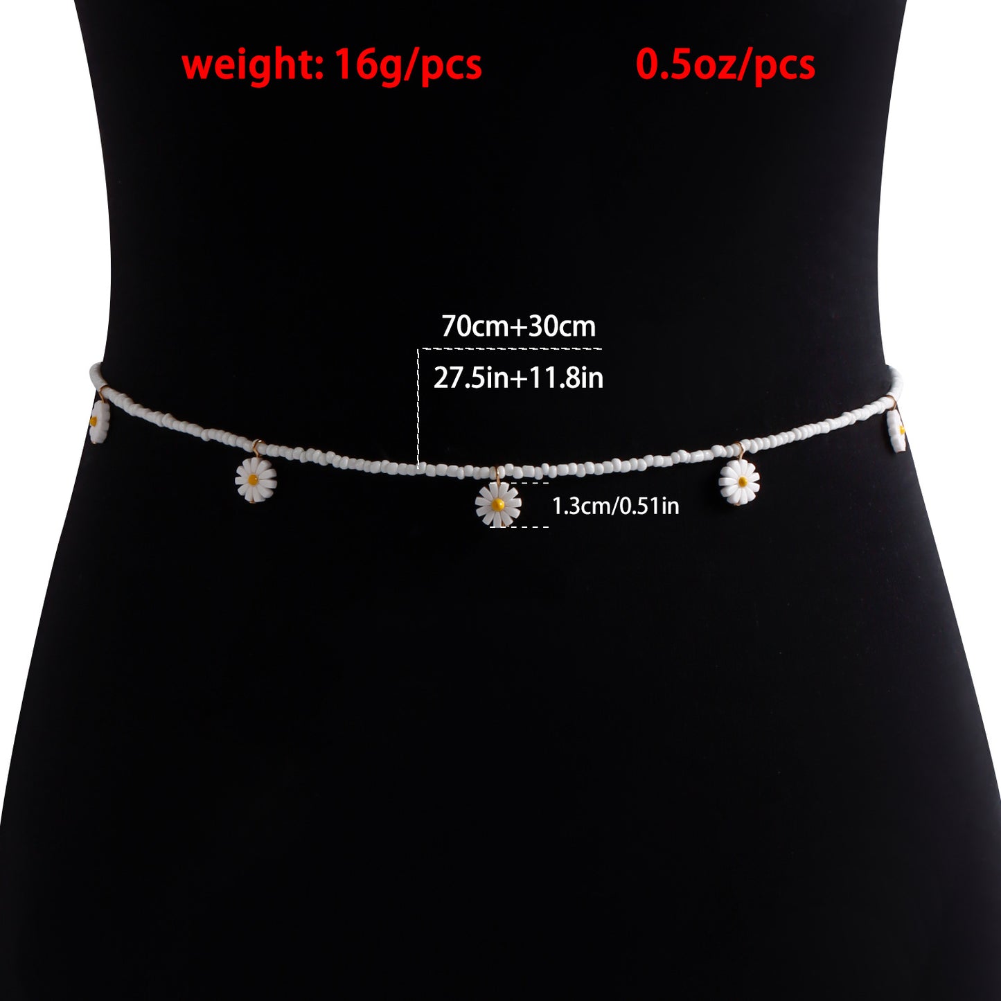 Bohemian Casual Handmade Metal Waist Chain with White Seed Pearl and Daisy Floral Design for Women