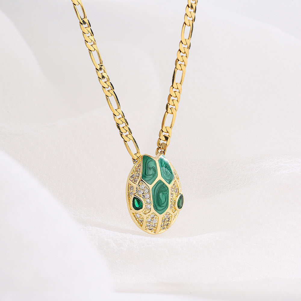 Minimalist Geometric Snake Pendant Necklace in Copper with 18K Gold Plating and Enamel Finish
