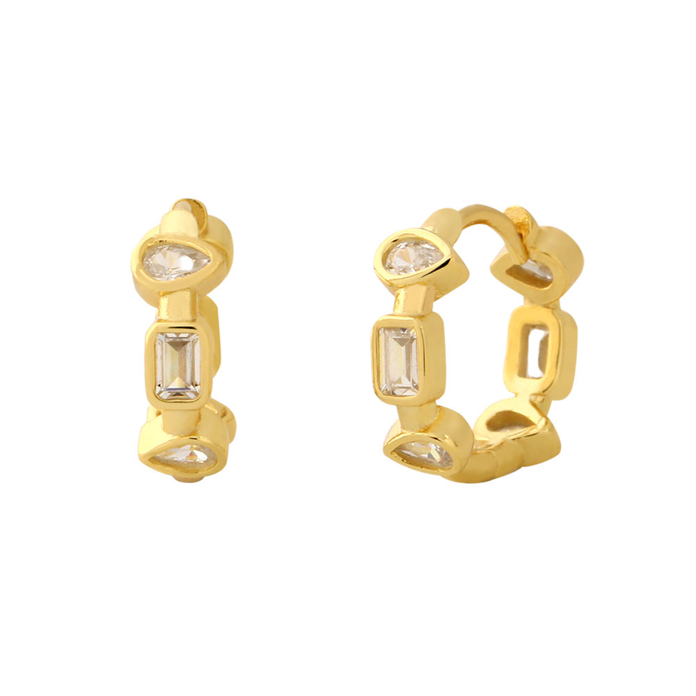 Pendientes de aro de plata de ley 925 con circonita cúbica de corazón geométrico para mujer