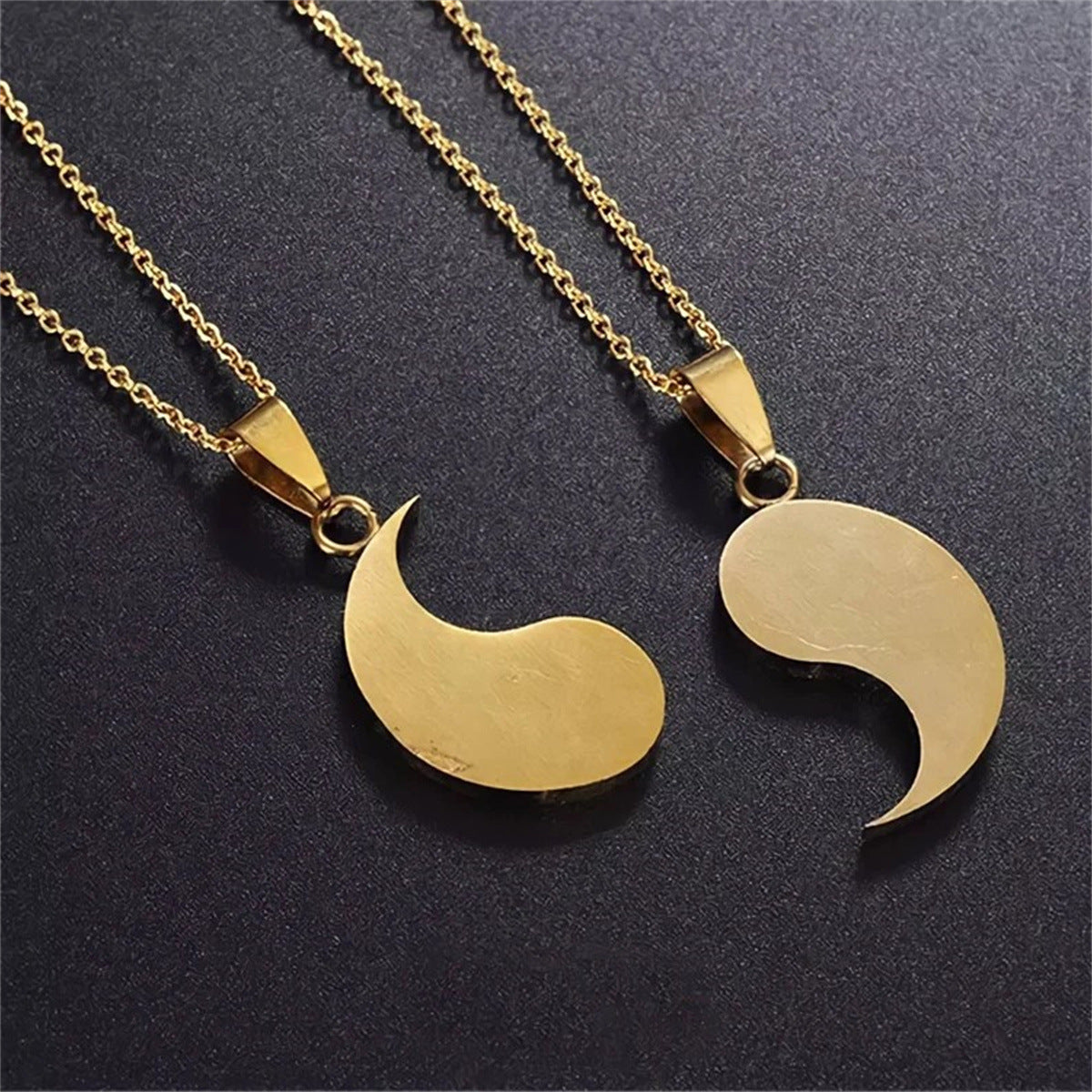 Sweet and Edgy Geometric Yin Yang Pendant Necklace in Stainless Steel with Plated Finish for Unisex Everyday Wear