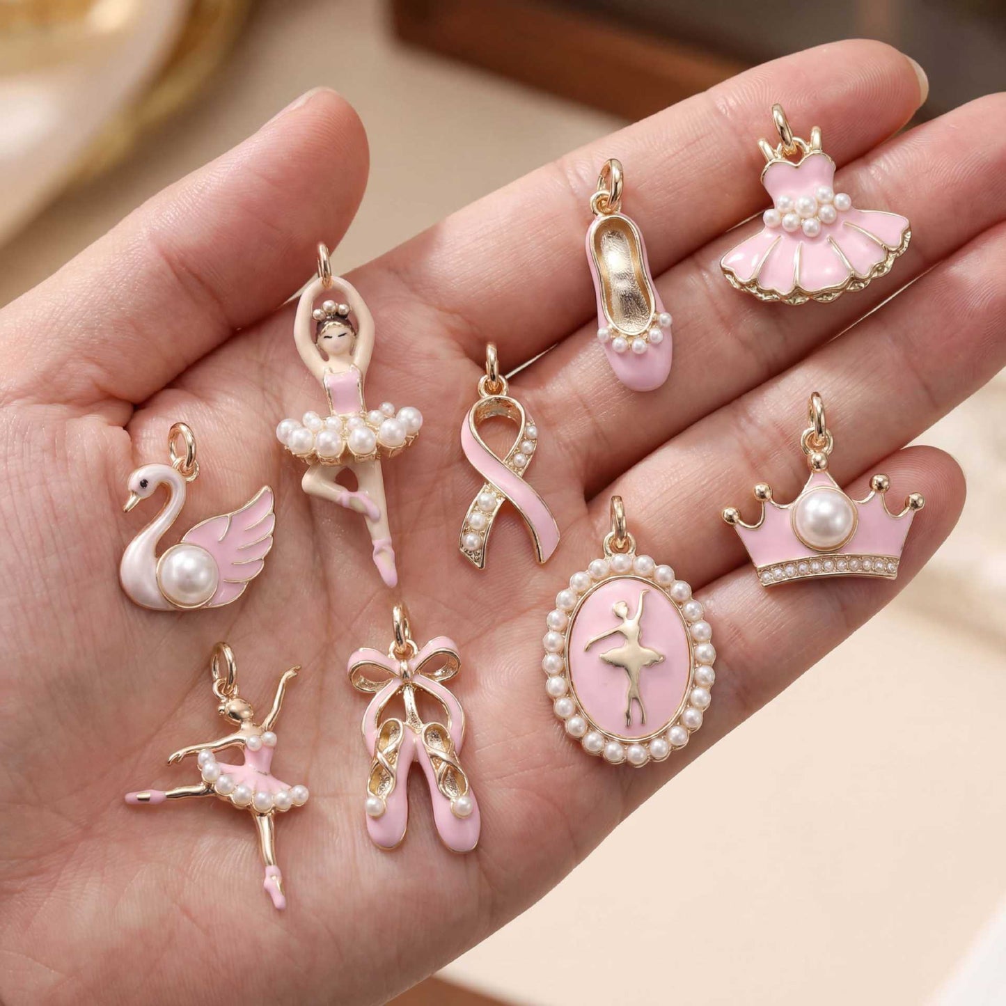 Vintage Cubic Zirconia Drip Oil Plated Brass Ballet Charm Bar