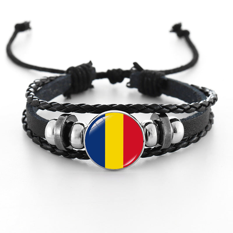 Bracciale in pelle intrecciata fatto a mano unisex stile punk geometrico, nero