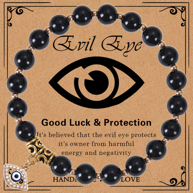 Minimalist Elegant 8mm Pink Zebra Stone Evil Eye Bracelet Unisex Fashion Jewelry Gift