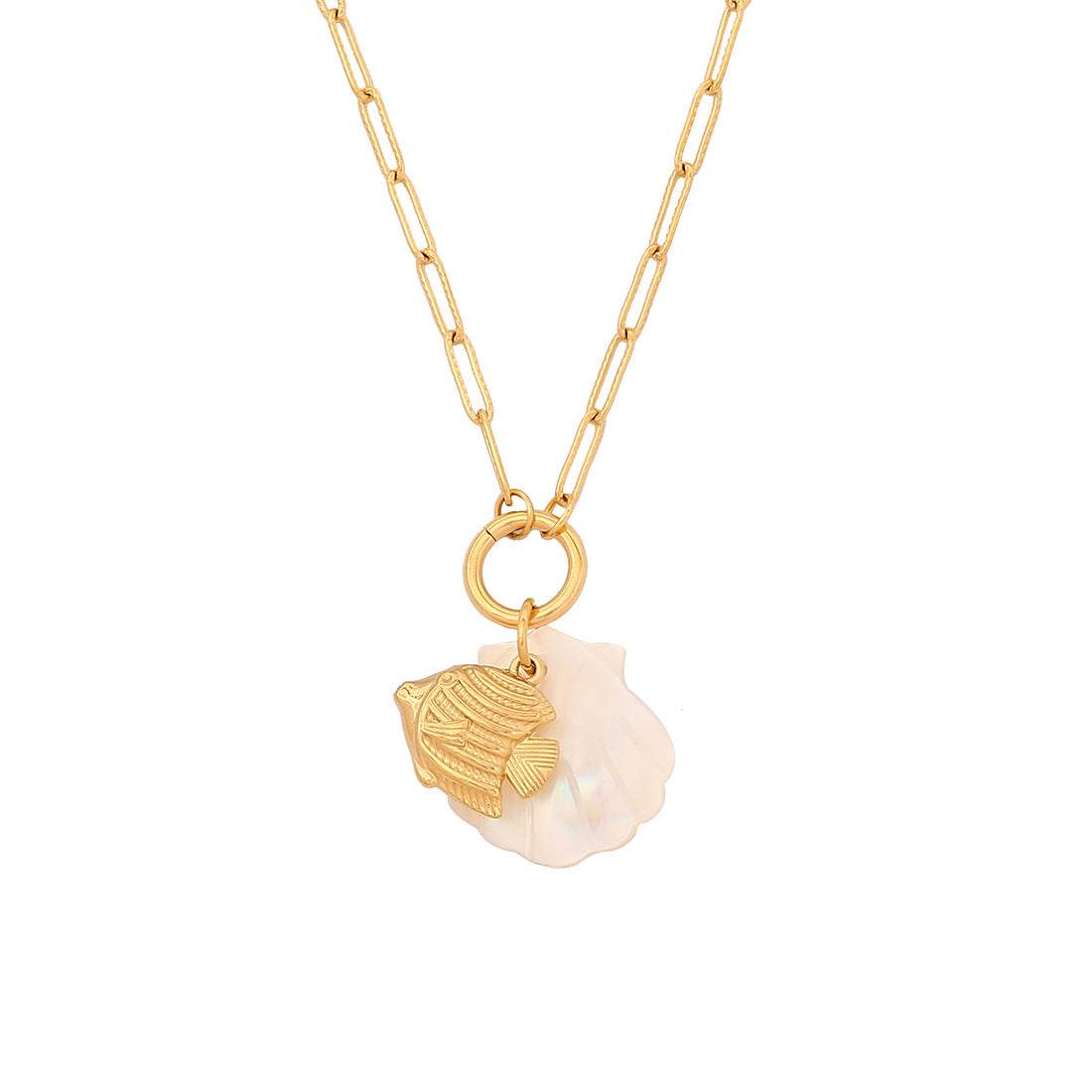Collana con Pendente Personalizzata a Forma di Stella Marina e Delfino in Acciaio Inossidabile con Finitura Placcata per Donna