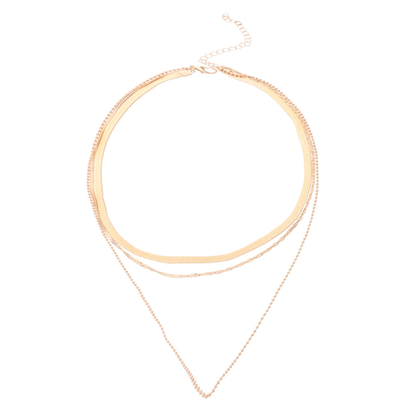 Minimalist Geometric Alloy Pendant Necklace for Women with Plated Finish and Multi-Layer Round Bead Chain