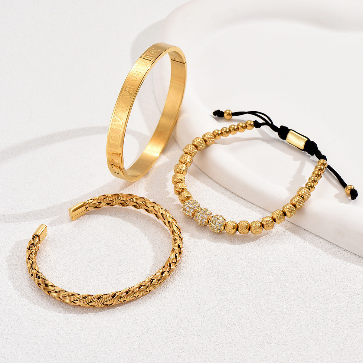Pulsera geométrica minimalista de cobre en forma de U con incrustaciones de circonita, ajustable, unisex, para regalo de empresa