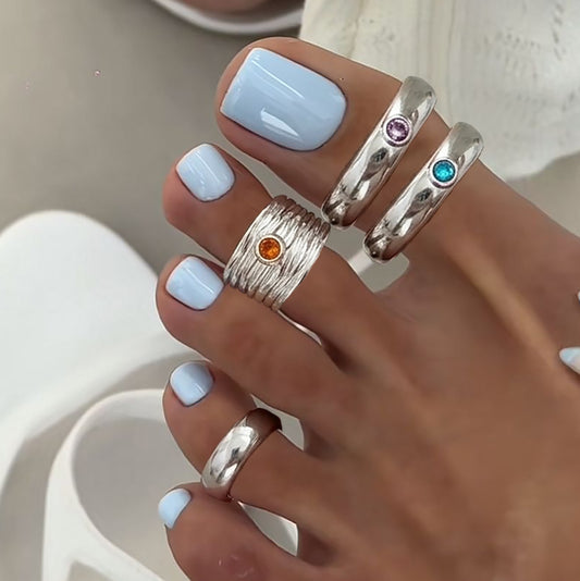 Minimalist Round Geometric Alloy Toe Ring with Rhinestone Inlay for Women