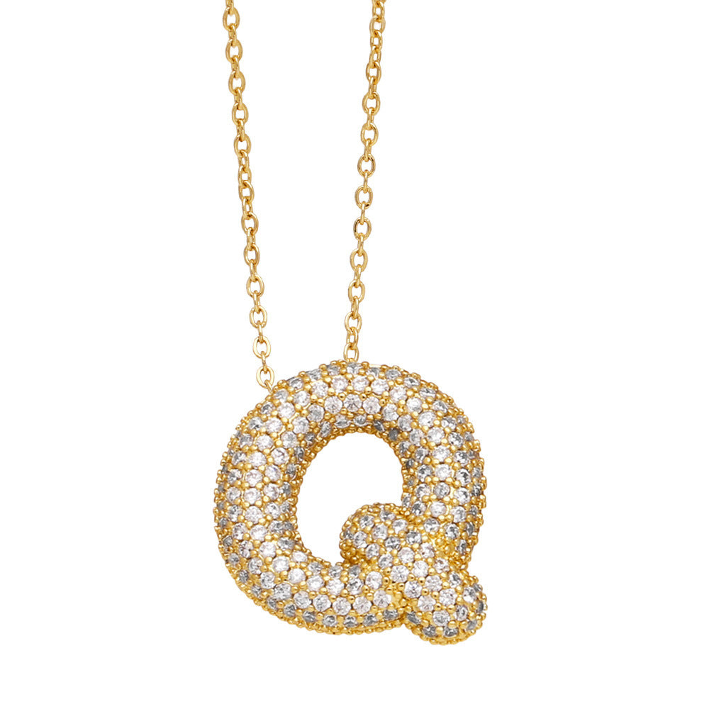 Minimalist Letter Brass Cubic Zirconia Plated Necklace Cable Chain Unisex