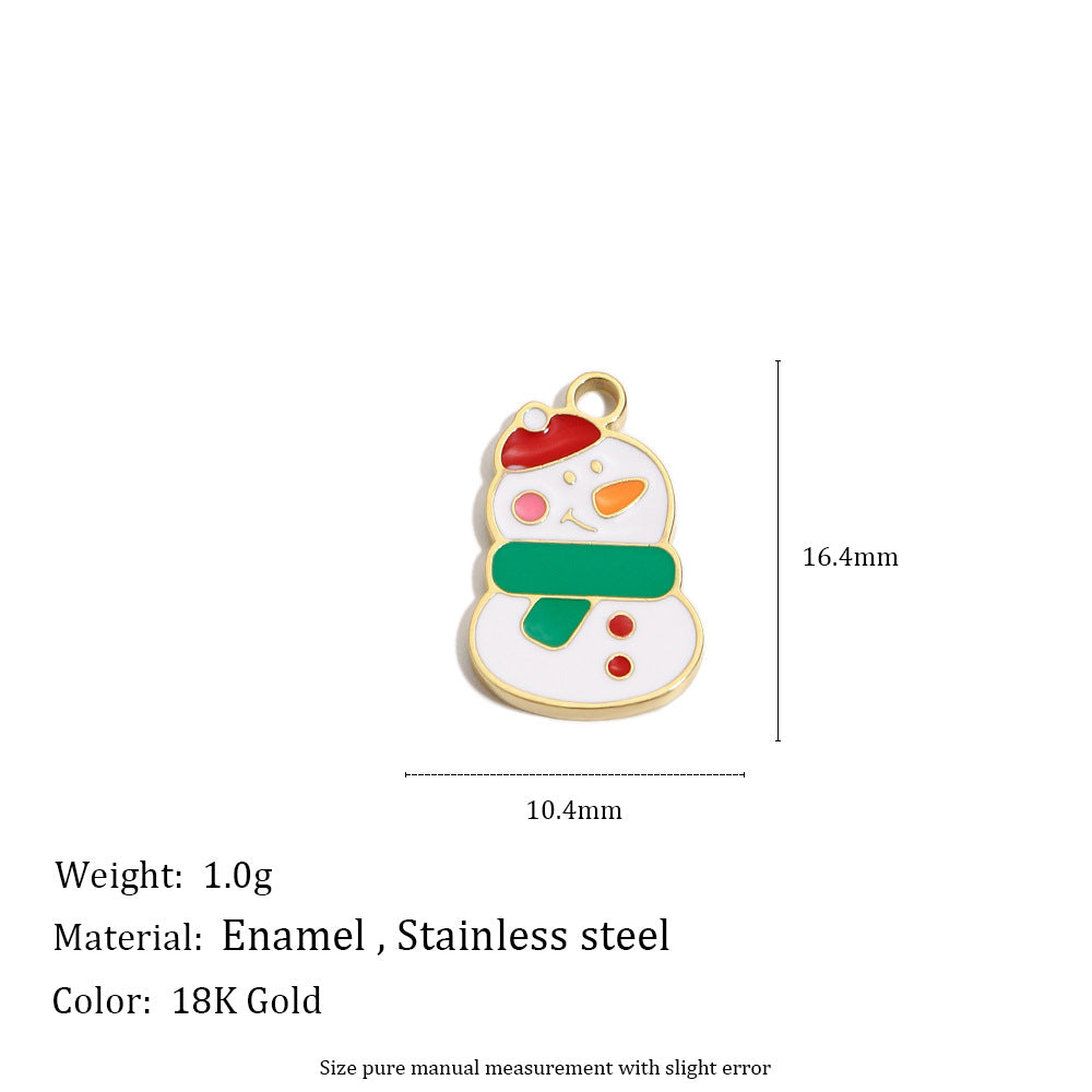 Colgante Minimalista de Moda con Temática Navideña en Acero Inoxidable con Baño de Oro de 18K con Motivos de Copo de Nieve y Papá Noel