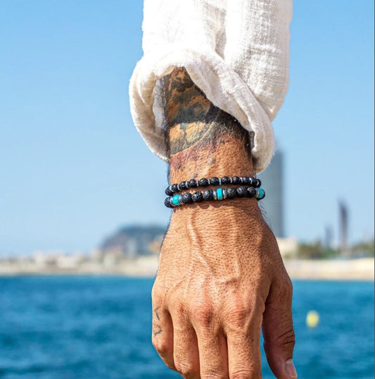 Vintage Minimalist Geometric Turquoise Wood Beaded Bracelet Set for Unisex
