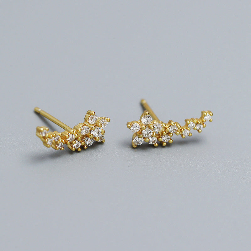 Sweet Floral Design 925 Sterling Silver Stud Earrings with Rhinestone Accents for Women