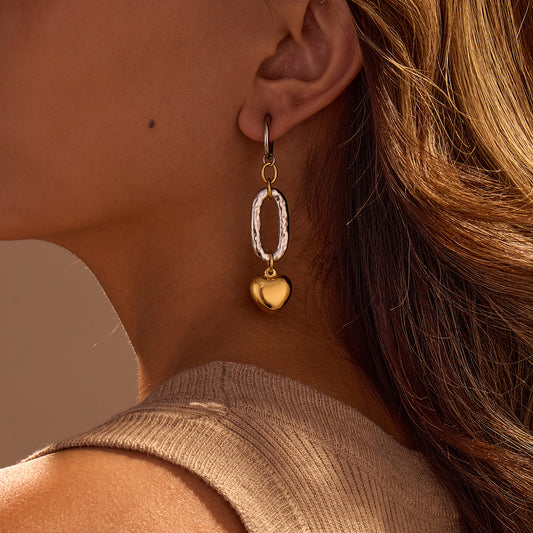 Fashionable Heart-Shaped Stainless Steel Earrings with 18K Gold Plating for Women