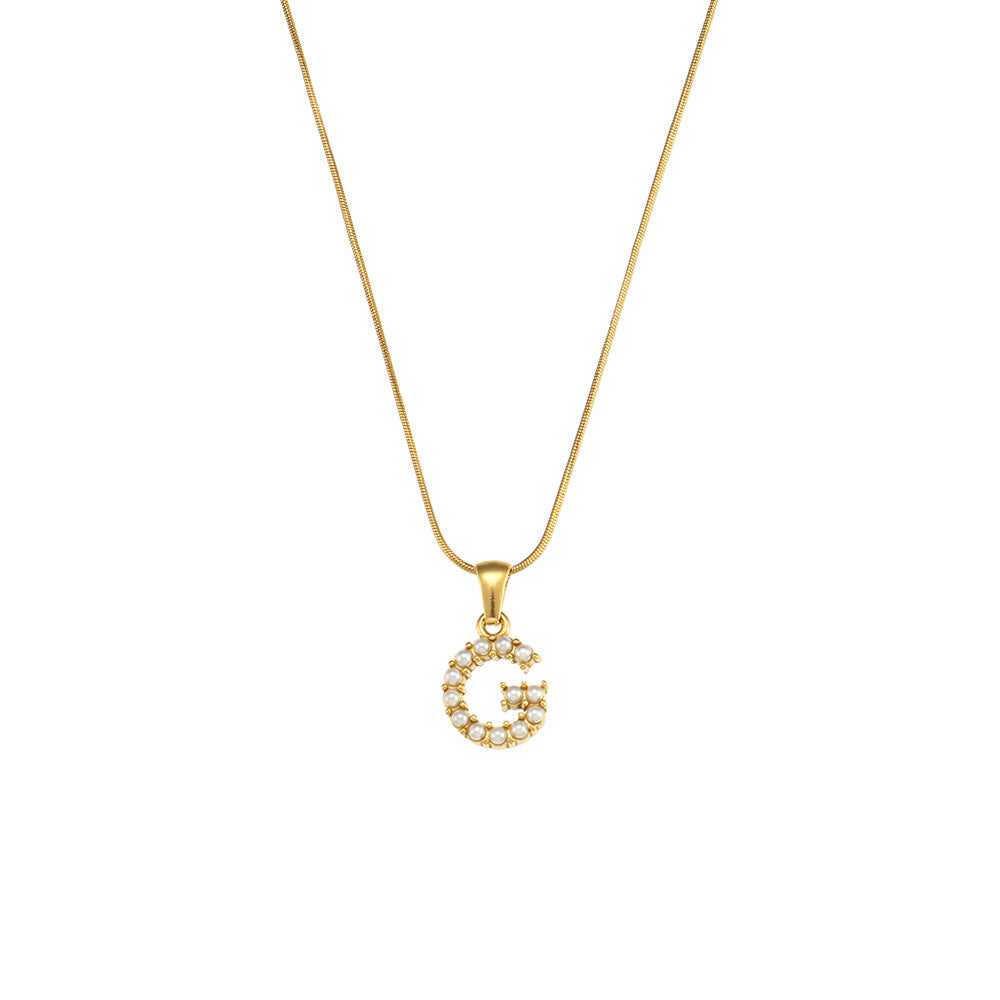 Fashionable Letter Pendant Necklace for Women Stainless Steel with 18K Gold Plating on Thin Snake Chain