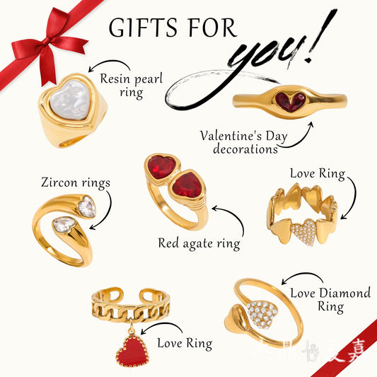 Elegant Heart Geometric Stainless Steel Ring PVD Gold Plated Women's Jewelry