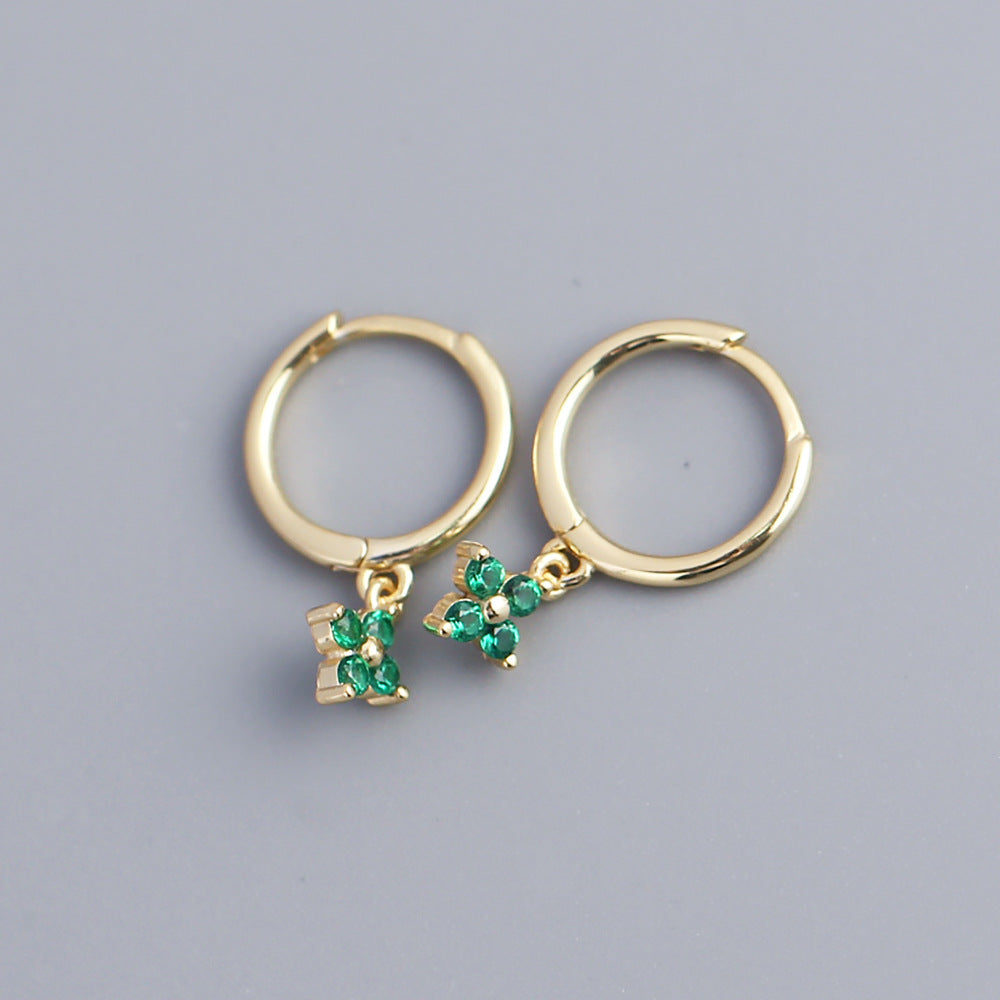 S925 Sterling Silver Geometric Floral Inlay Earrings for Women - Luxury Minimalist Fashion Commuting Jewelry