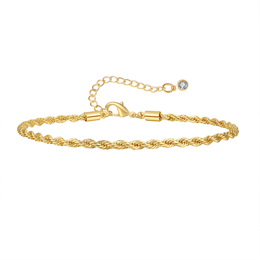 Minimalist Gold Plated Brass Geometric Cuban Link Chain Anklet for Women