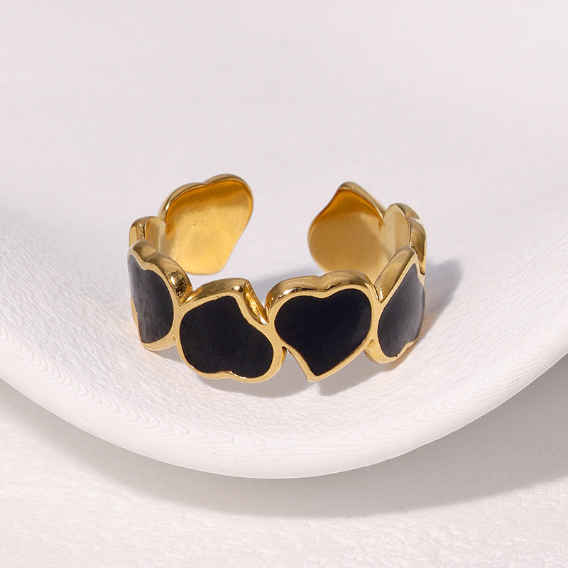 Minimalist Heart-Shaped Titanium Steel Adjustable Ring for Women with Enamel Finish and Hypoallergenic Plating
