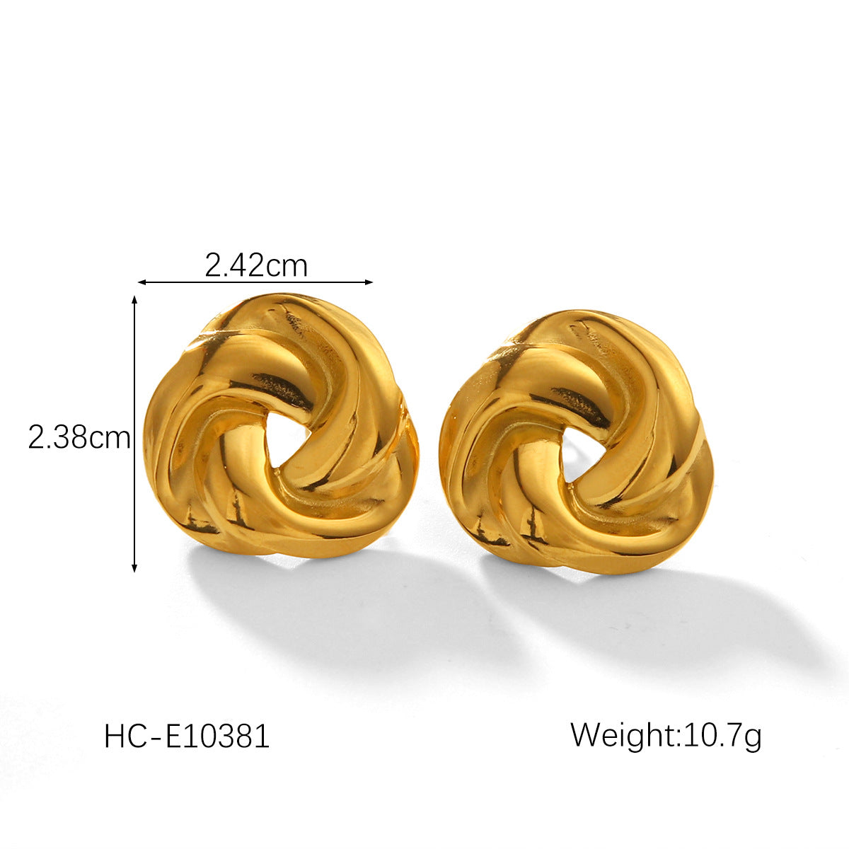 Geometric Woven Stainless Steel Ear Studs with 18K Gold Plating for Women