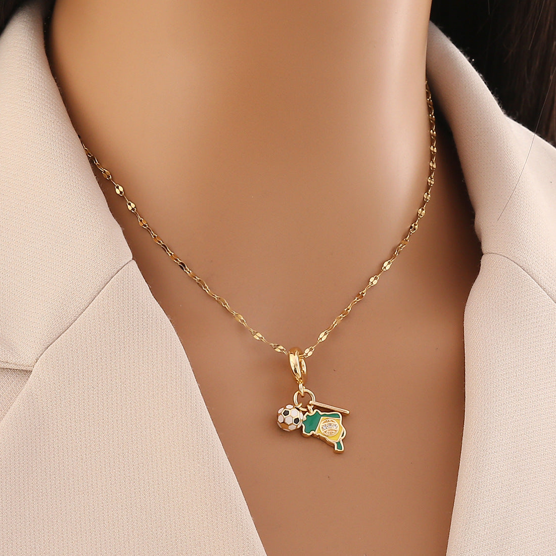 Collana con ciondolo aereo e mappamondo vintage in acciaio inossidabile con finitura smaltata