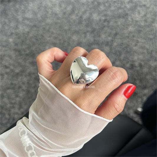 Minimalist Heart-Shaped 925 Sterling Silver Ring with Beveled Square Detail for Women