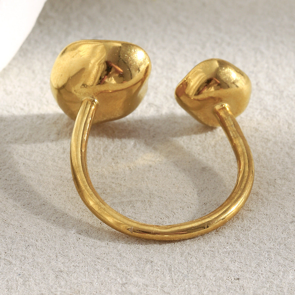 Anillo Abierto Geométrico Minimalista de Acero Inoxidable con Baño de Oro de 18K y Perlas para Mujer