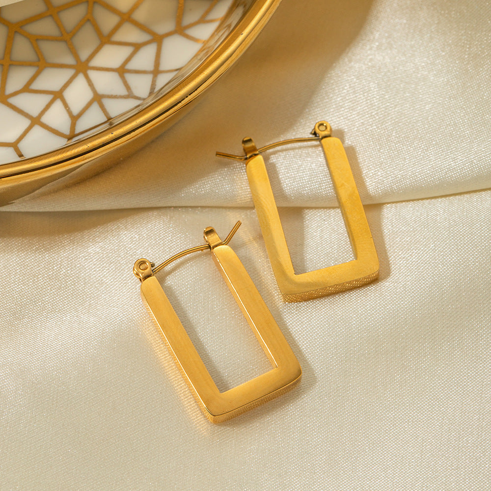 Geometric Square Titanium Steel Hoop Earrings for Women with 18K Gold Plating and 316L Stainless Steel Construction