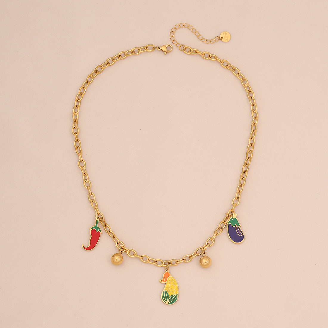 Collana con Ciondolo a Forma di Frutta per Donna, Catena in Acciaio Inossidabile con Charms Mela e Anguria, Finitura Placcata