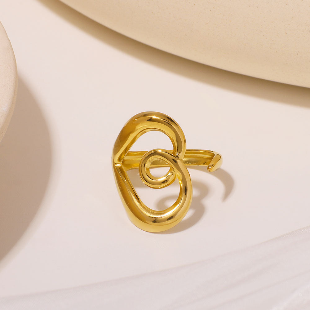 Minimalist Asymmetrical Knot Ring in Stainless Steel with Twisted Line Design and Polished Finish